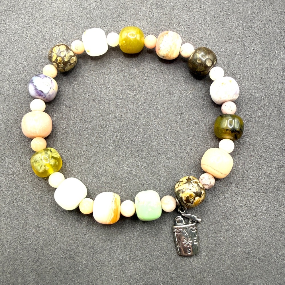DR Sterling Silver Mixed Stone Beaded Canteen Charm Bracelet Boho